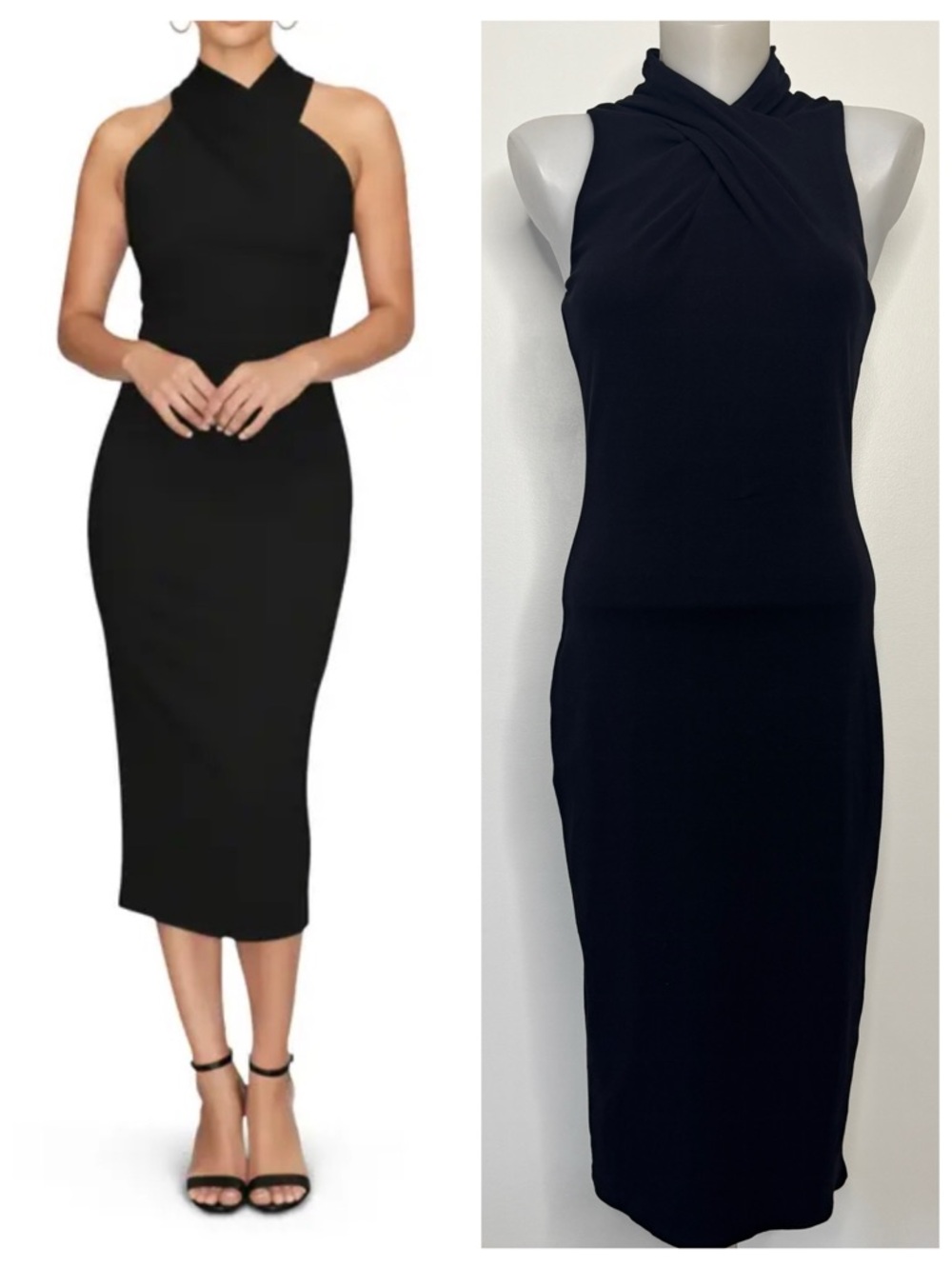 Runaway The Label Black Dress Midi Tube Fitted Twist Front Sleeveless Sz S